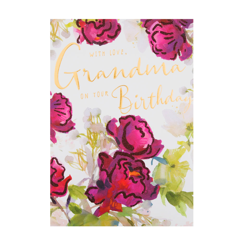 Birthday Card for Grandma - Foil and Glitter Embellished Floral Design