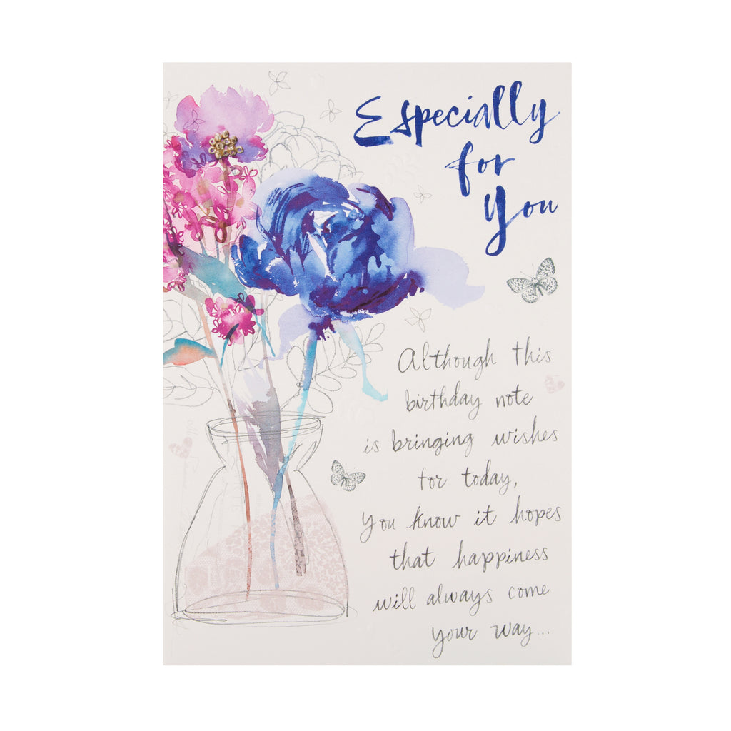 General Birthday Card - Embossed Floral Design with Verse