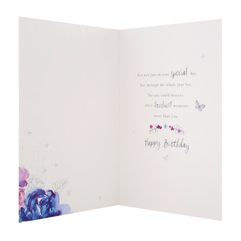 General Birthday Card - Embossed Floral Design with Verse