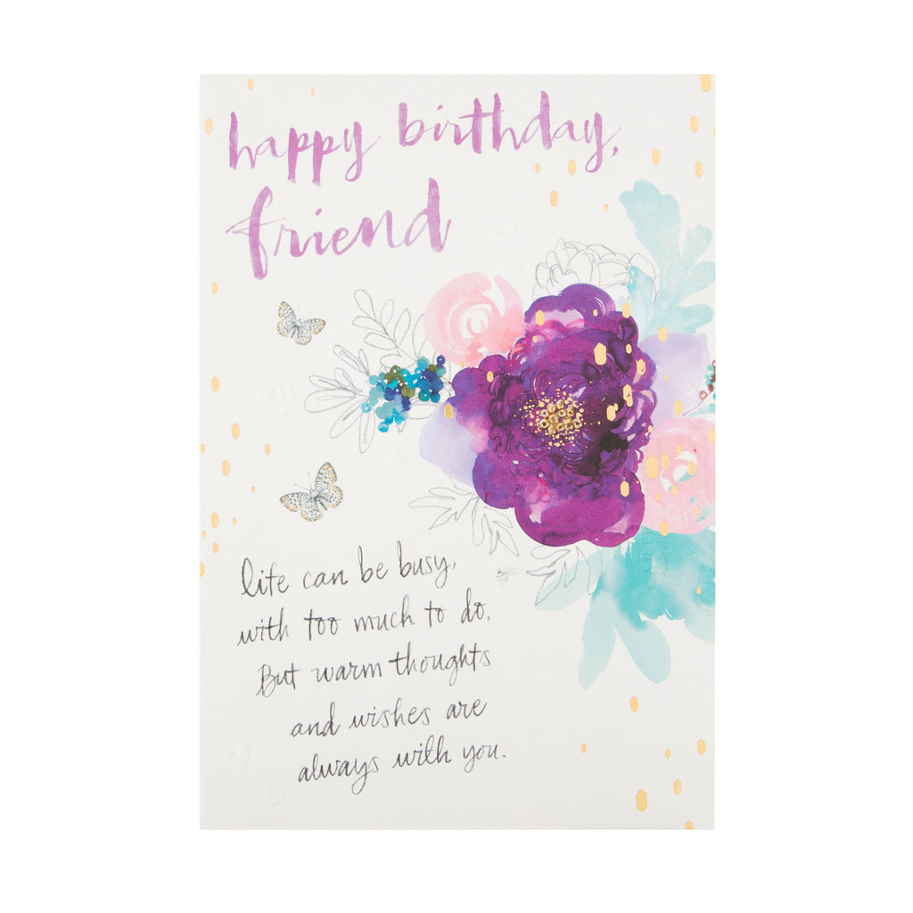 Birthday Card for Friend - Floral Design with Foil Details