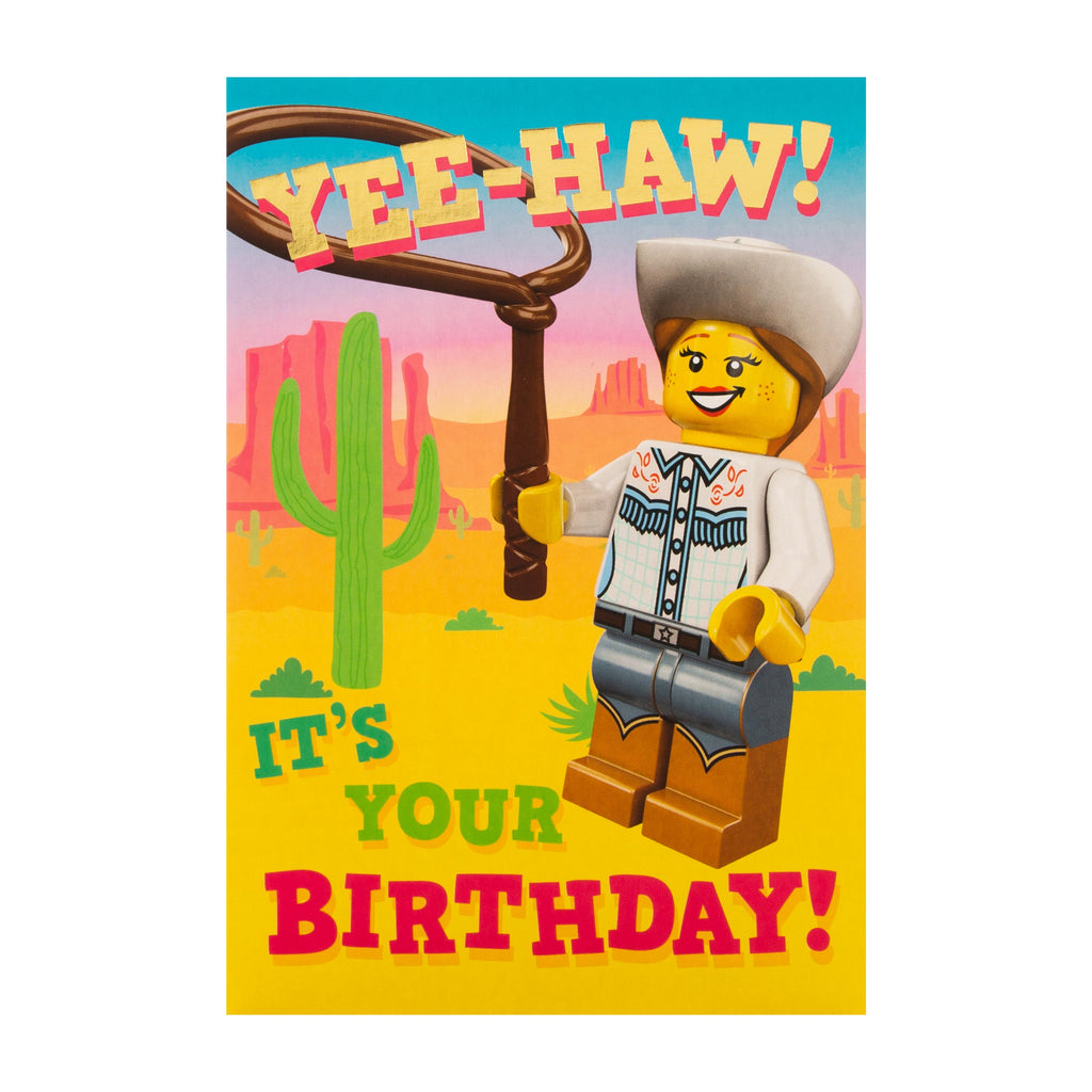Birthday Card - Lego Cowgirl Design