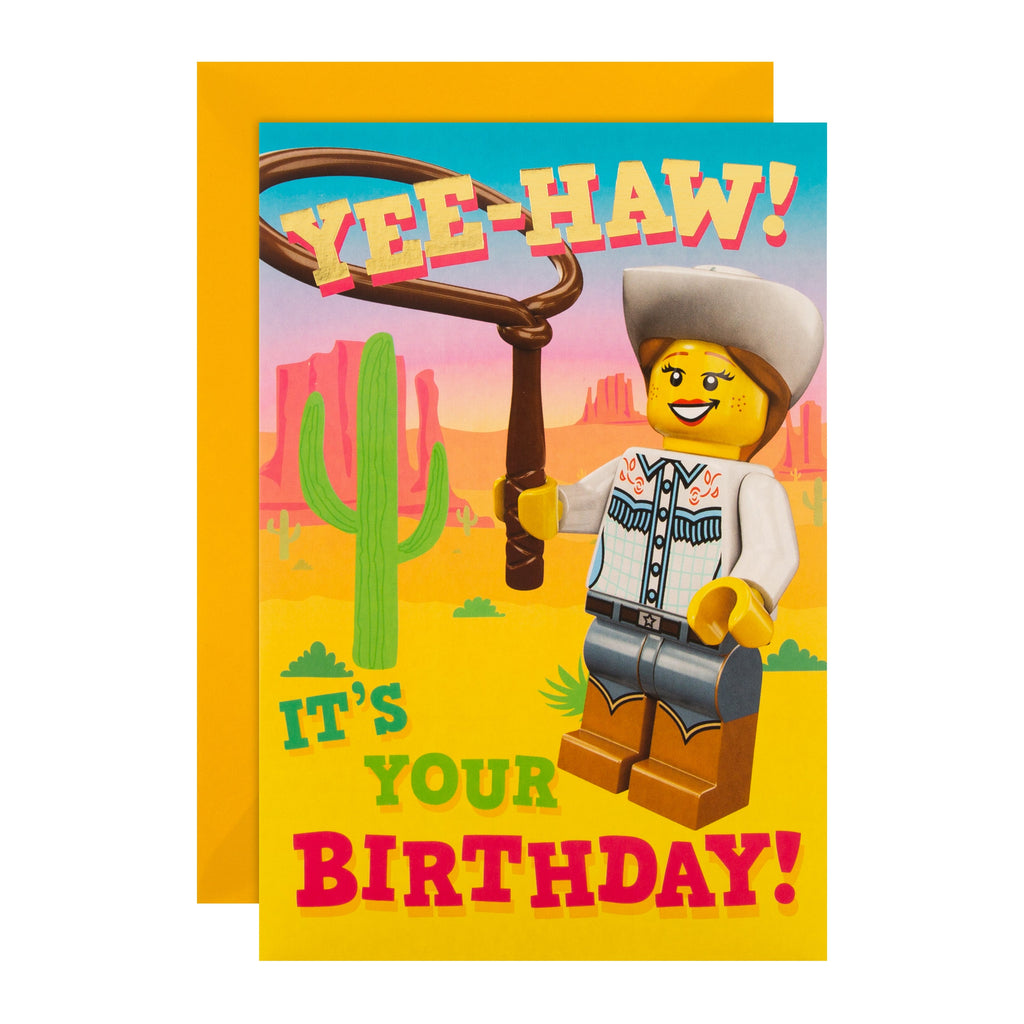 Birthday Card - Lego Cowgirl Design