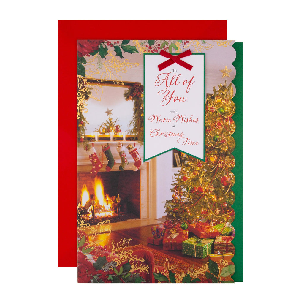 Christmas Card for All of You - Classic Tree Decorations Design with 3D Add Ons and Gold Foil