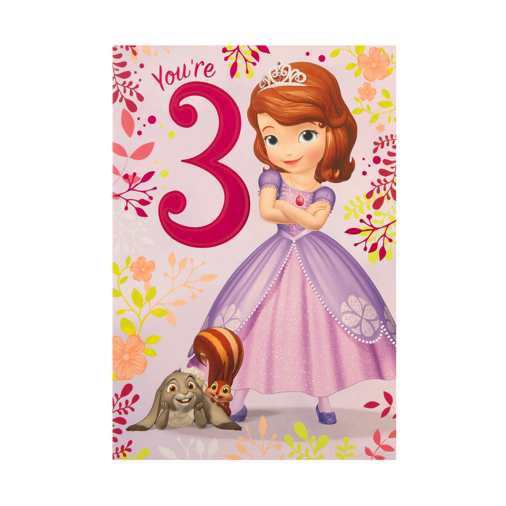 3rd Birthday Card - Disney Sofia the First Design