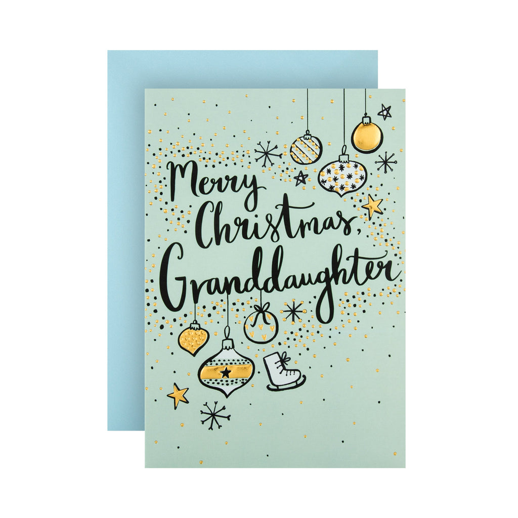 Christmas Card for Granddaughter from Hallmark - Embossed Baubles Design