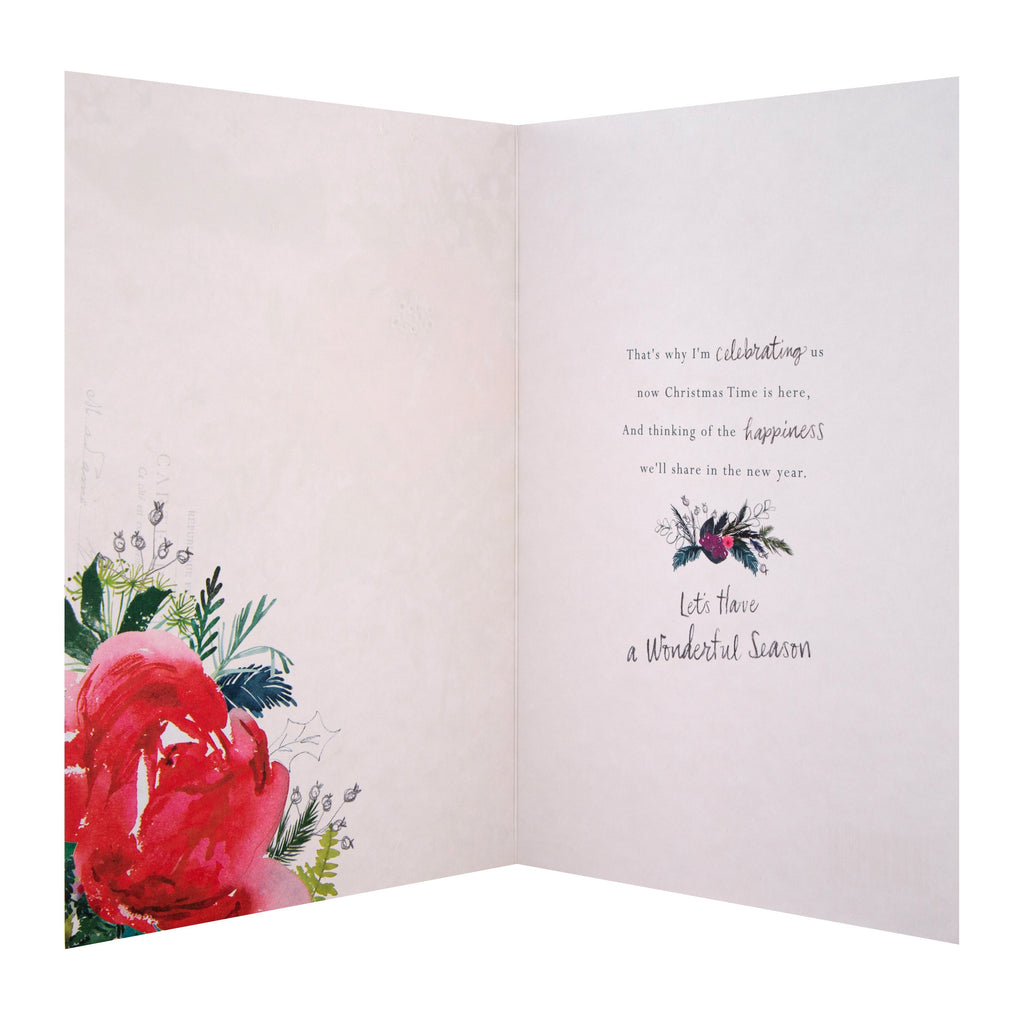 Christmas Card for The One I Love - Classic Winter Flowers Design with Gold Foil and 3D Add On