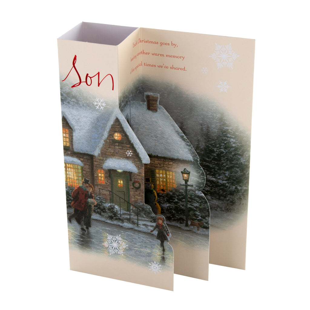 Christmas Card for Son - Classic Thomas Kinkade™ 3D Design with Red Foil