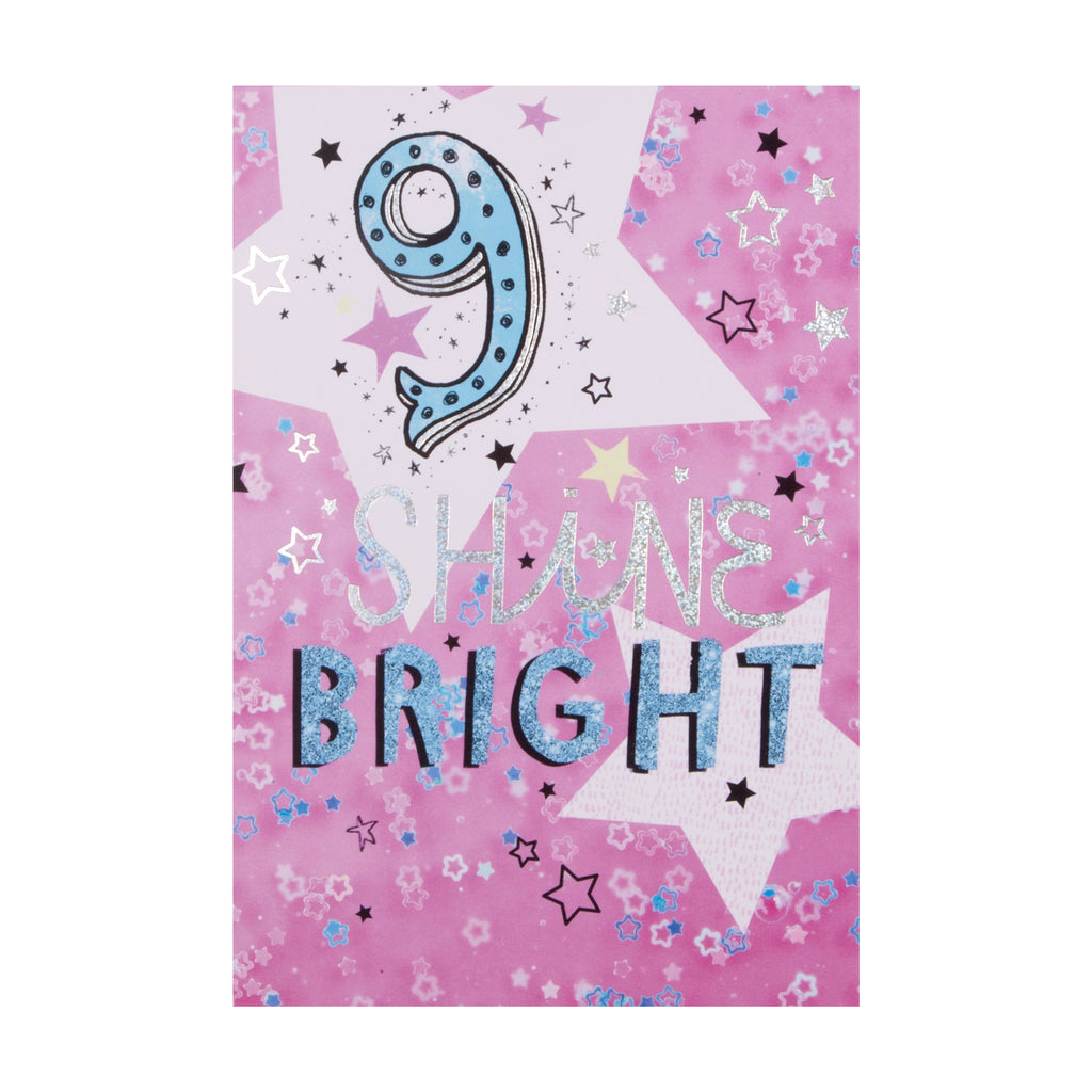 9th Birthday Card - Holographic Foil Star Design