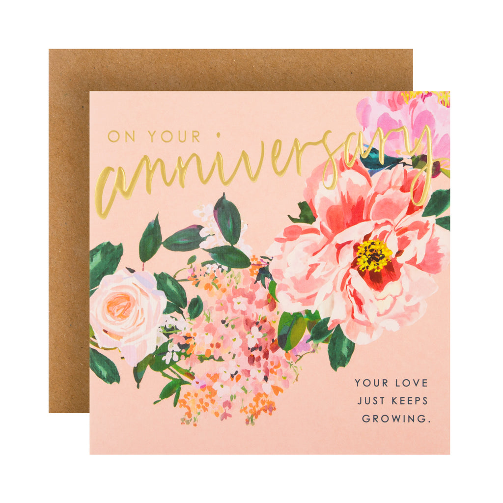 Anniversary Card for Both of You - Embossed Floral Design