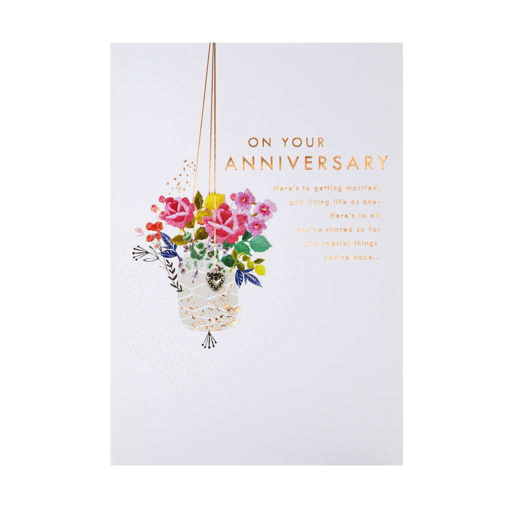 Your Anniversary Card - Classic Embossed Floral Design