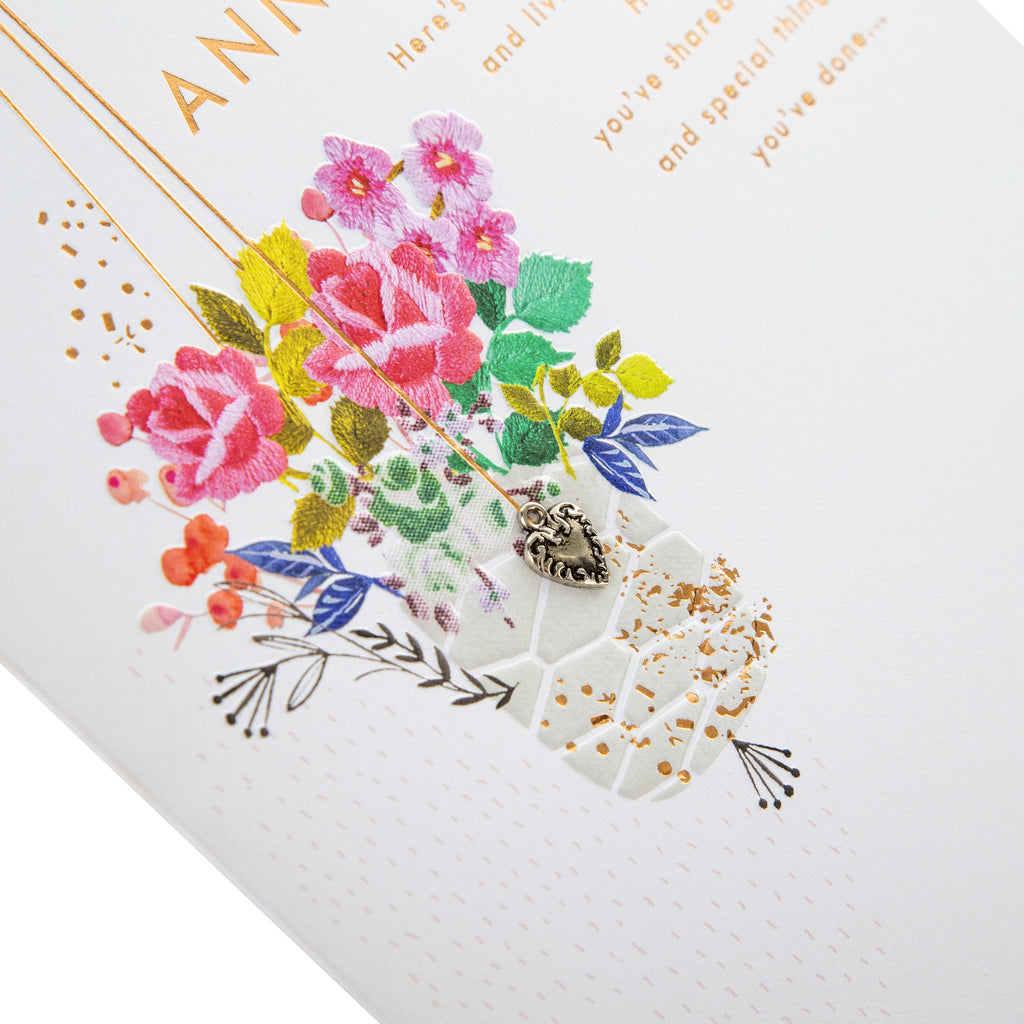 Your Anniversary Card - Classic Embossed Floral Design