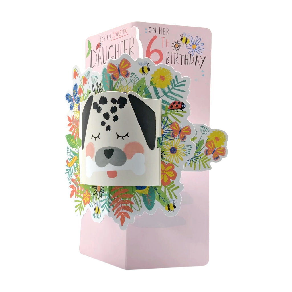 6th Birthday Card for Daughter - Cute Pop-out Puppy Face Design