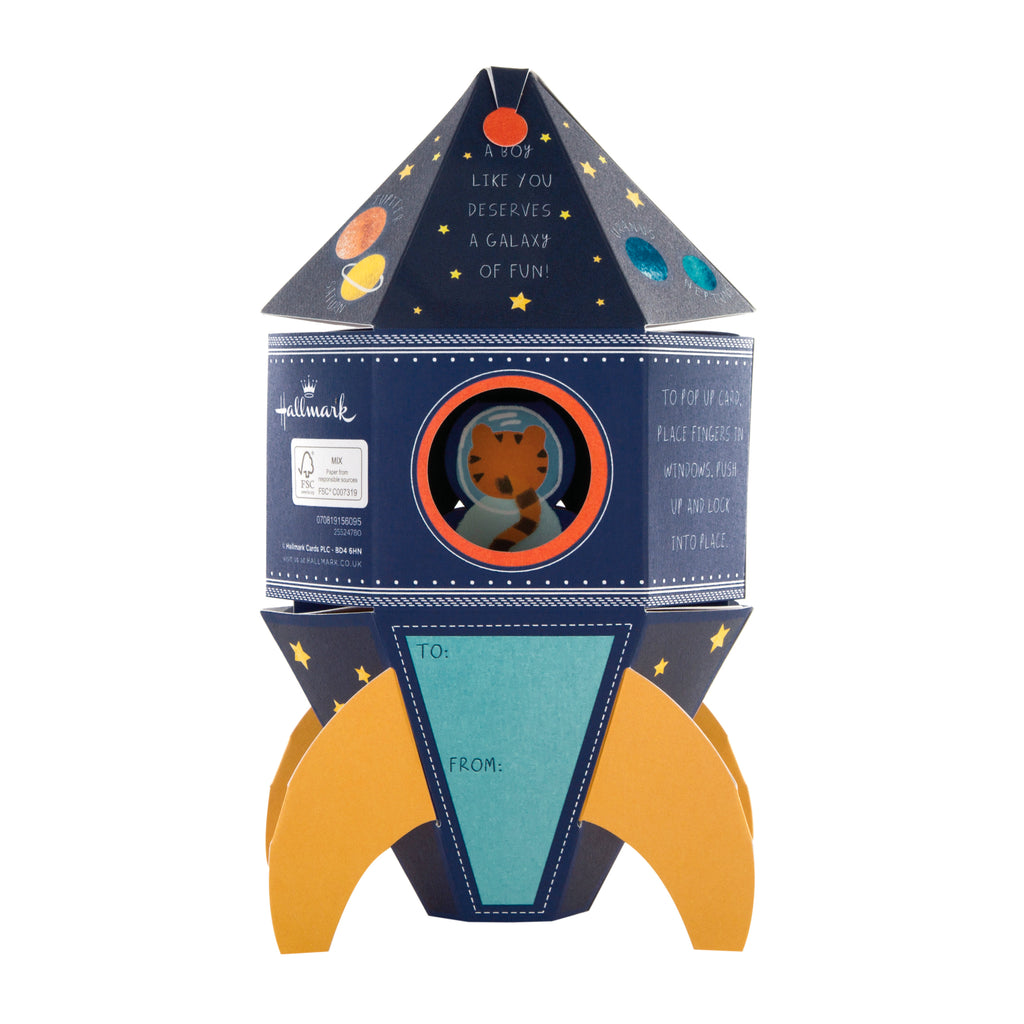 3rd Birthday Card for Son - Pop-out 3D Rocket Design
