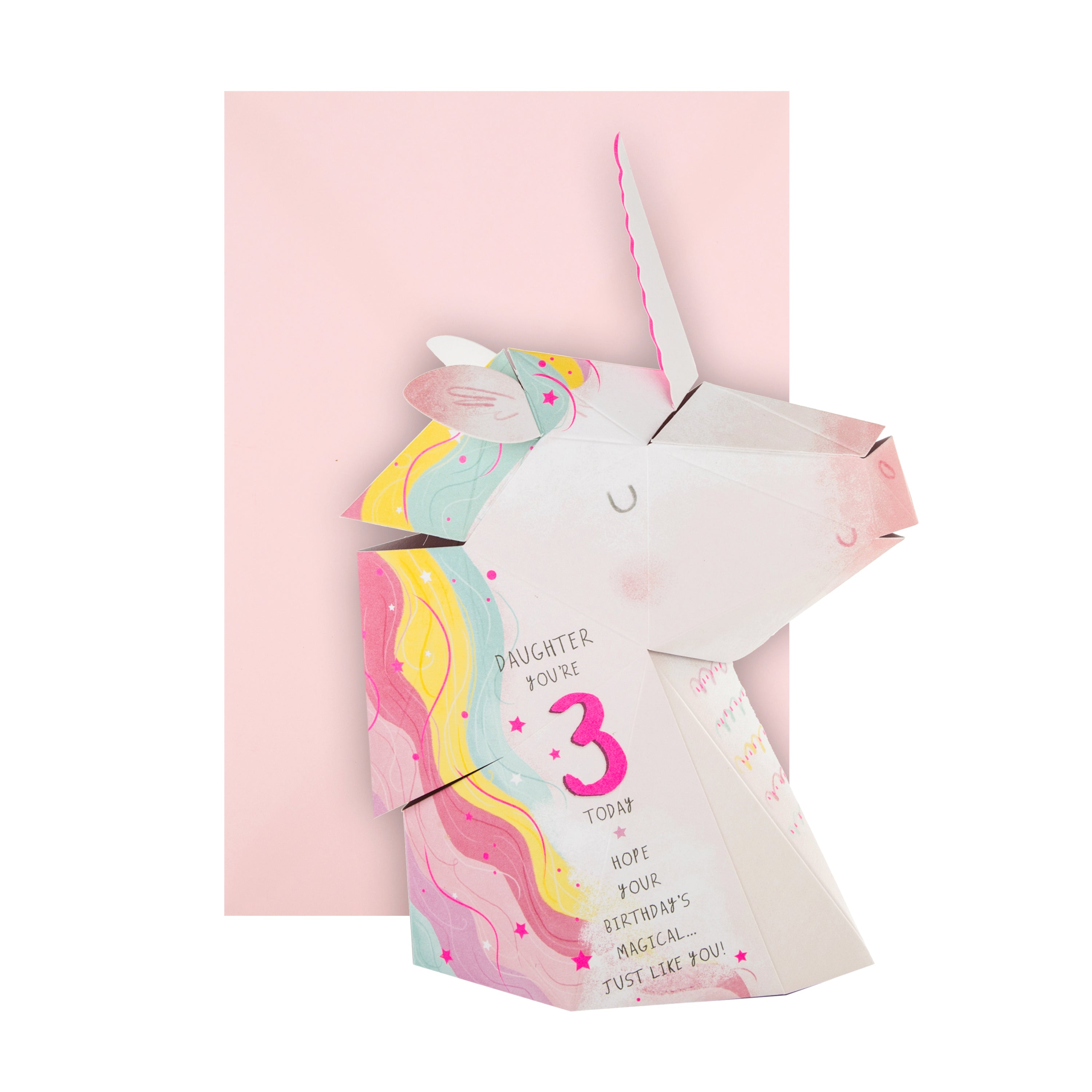 3rd Birthday Card Daughter Pop up 3D Unicorn Head Design