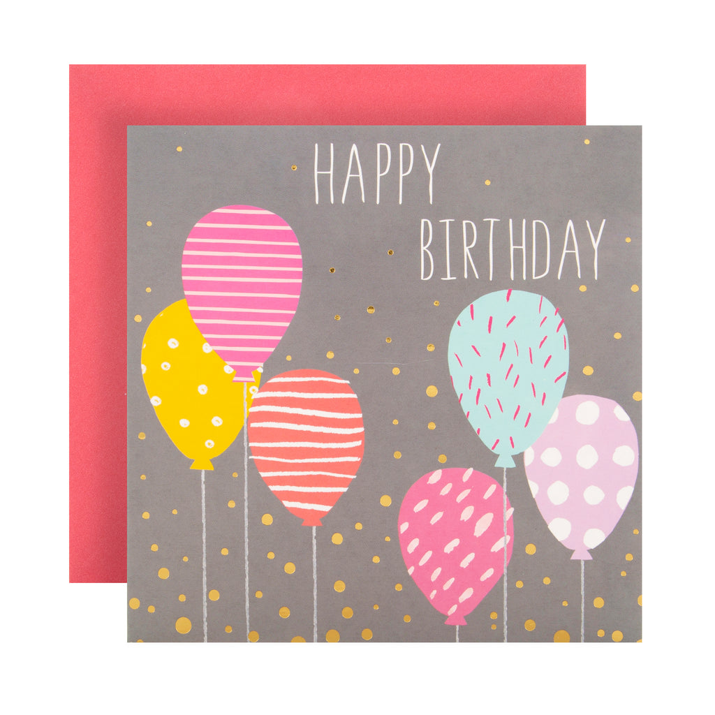 General Birthday Card - Balloon Design with Gold Foil Details