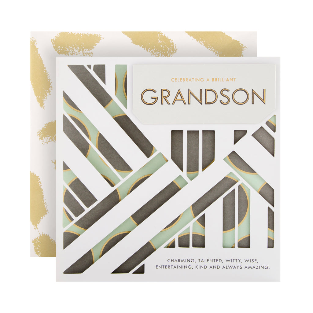 Birthday Card for Grandson - 3D Effect Laser-cut Design with Foil Details