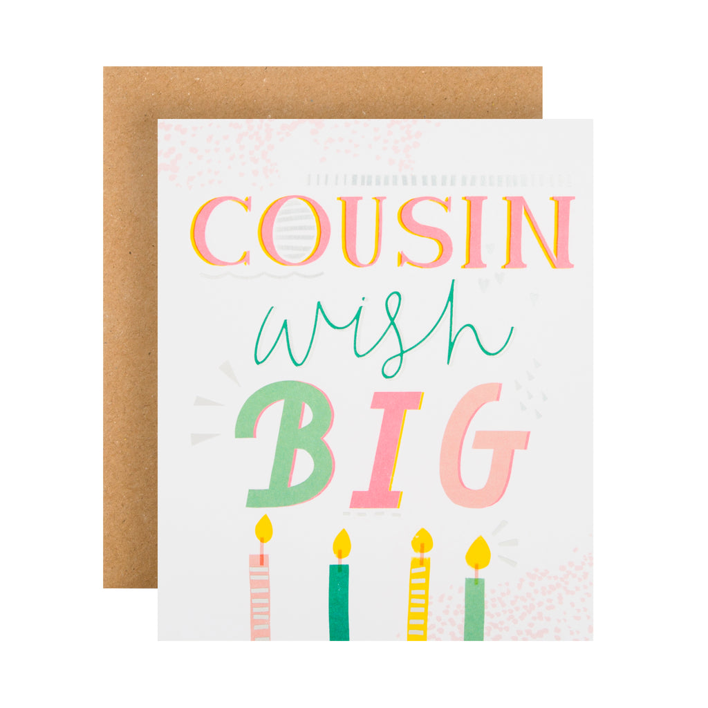 Birthday Card for Cousin - Contemporary Embossed Text Design