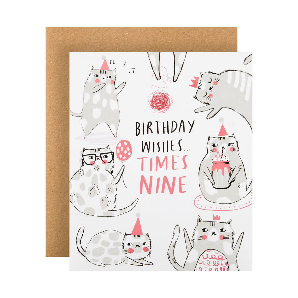 General Birthday Card - Cat Design with Pink Foil