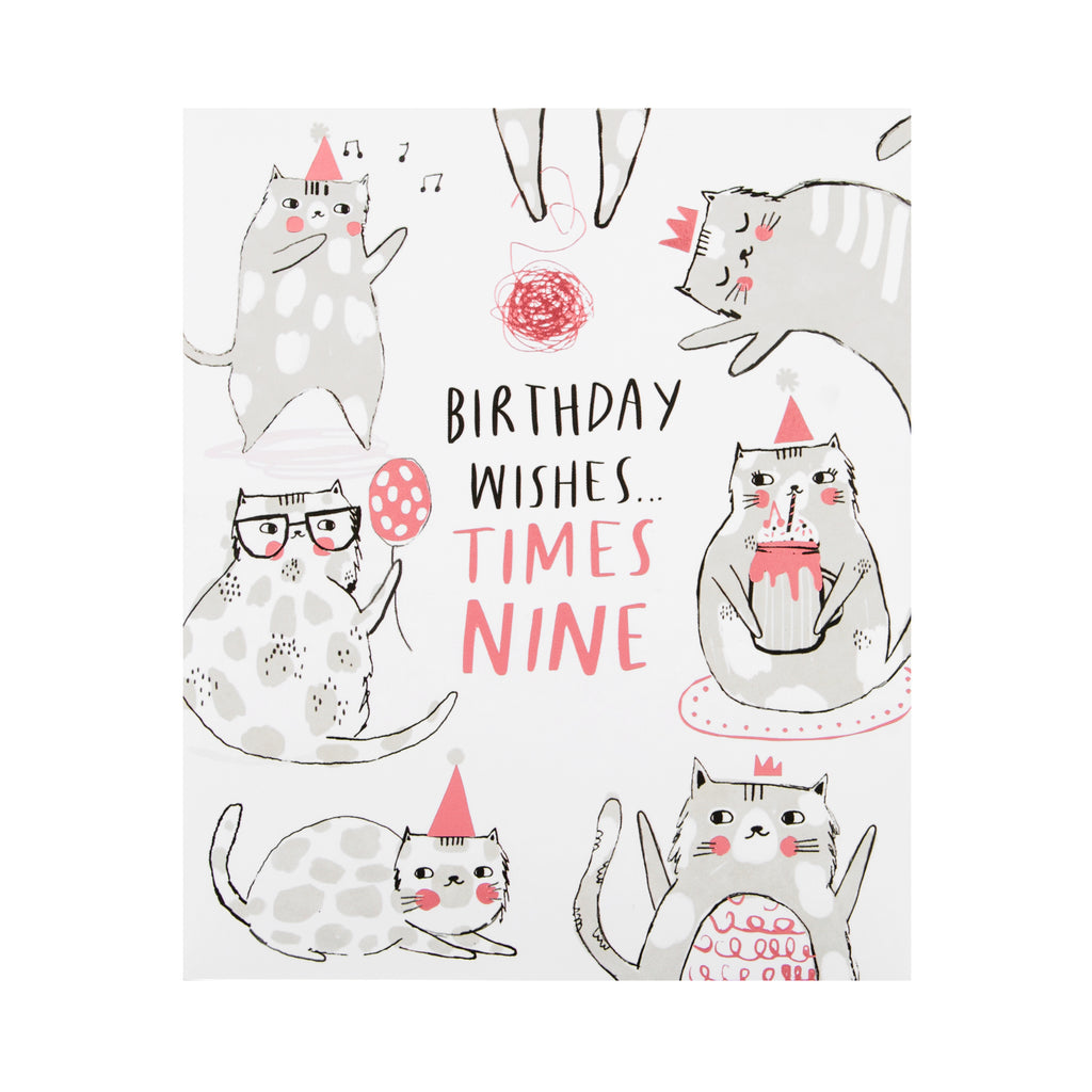 General Birthday Card - Cat Design with Pink Foil