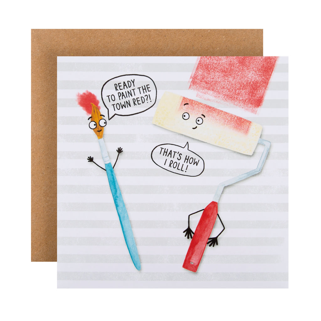 Any Occasion Card  - Cartoon Style 'Pump Up the Pun' Paint Roller Design