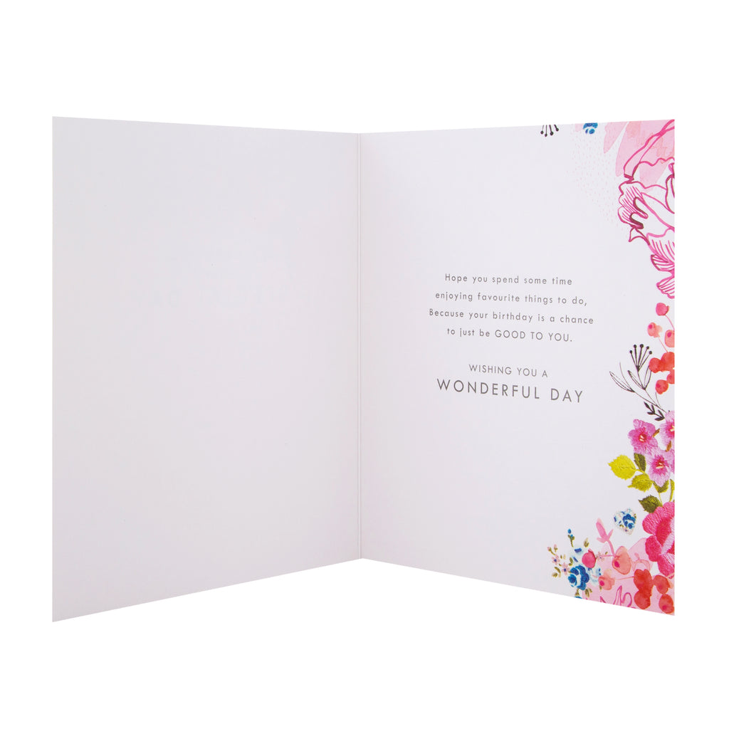 General Birthday Card - Floral Design with Gold Foil Highlights