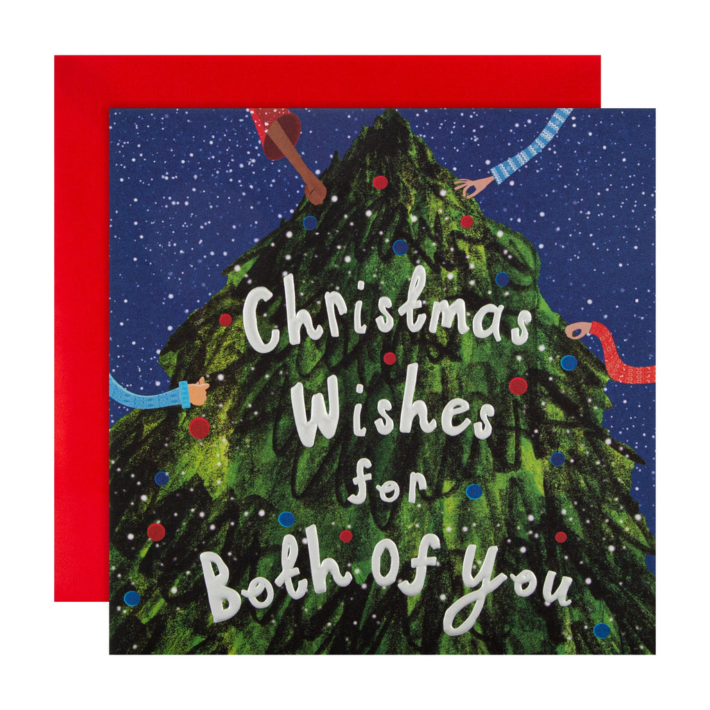 Christmas Card for Both of You - Contemporary Tree Wish Design with Silver Foil