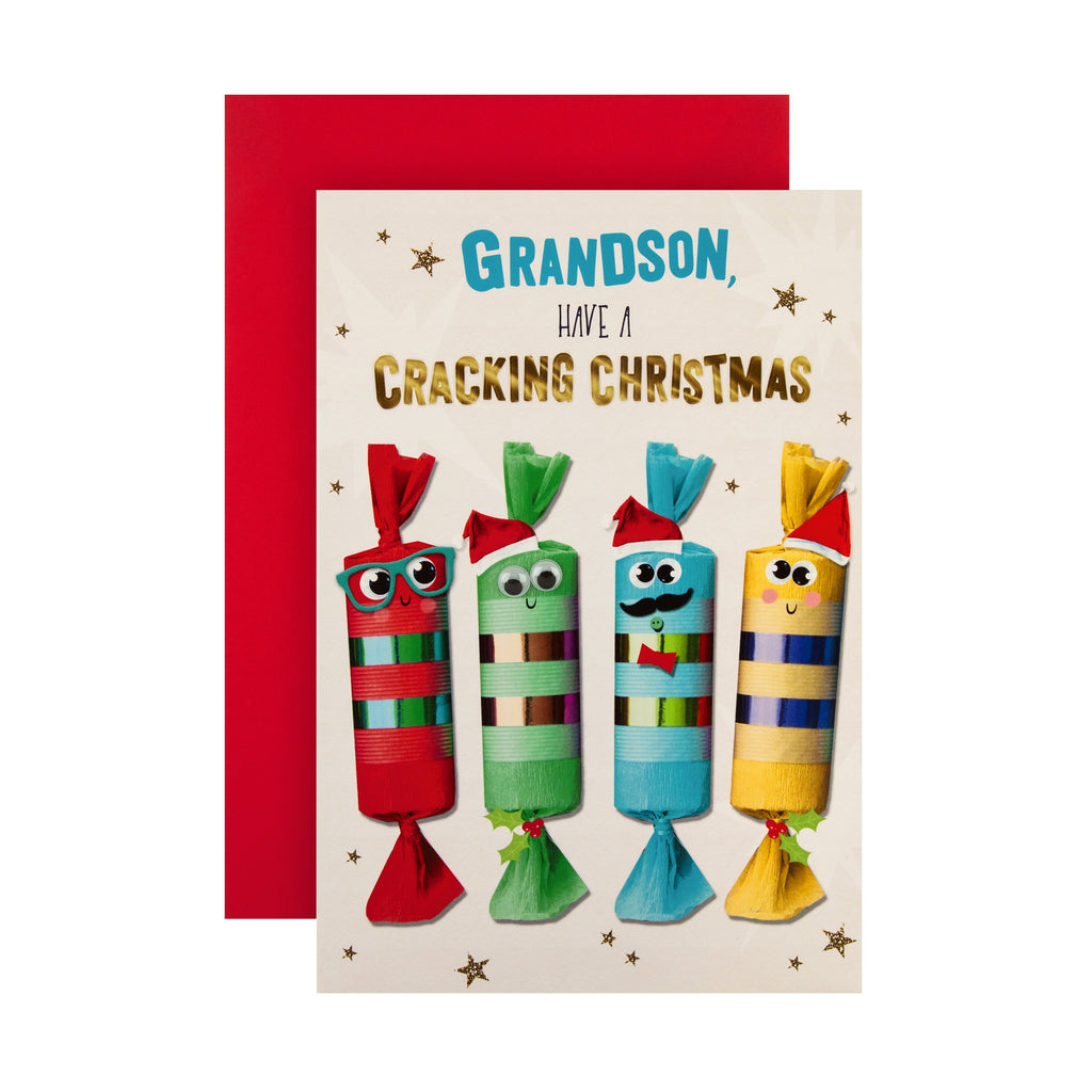 Christmas Card for Grandson - Googly-Eyed Cracker Design