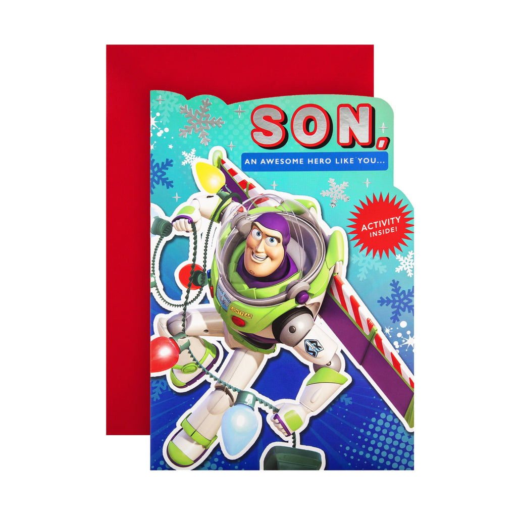 Christmas Card for Son - Buzz Lightyear Design with Fun Activity