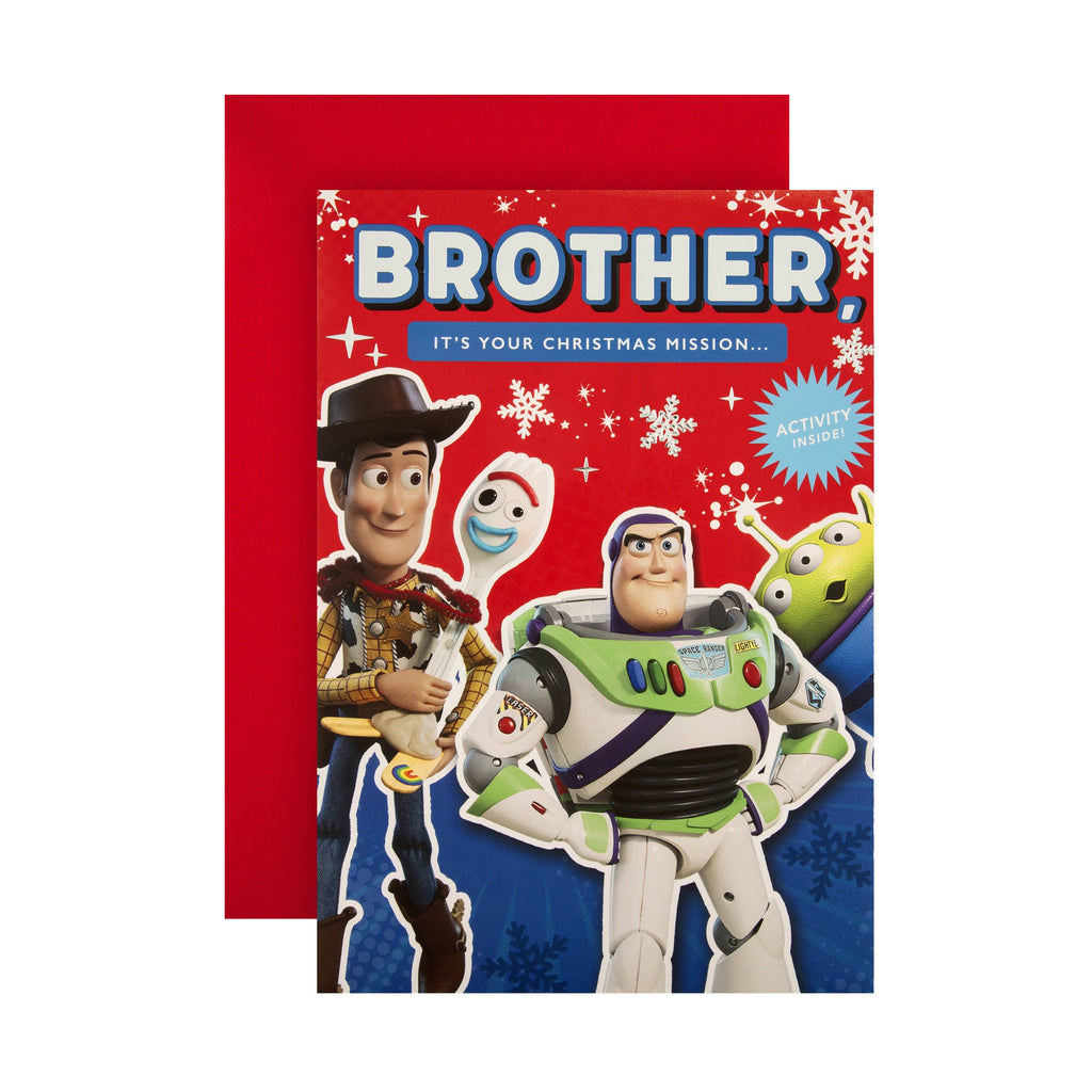 Christmas Card for Brother - Disney Toy Story Design with Activity Inside