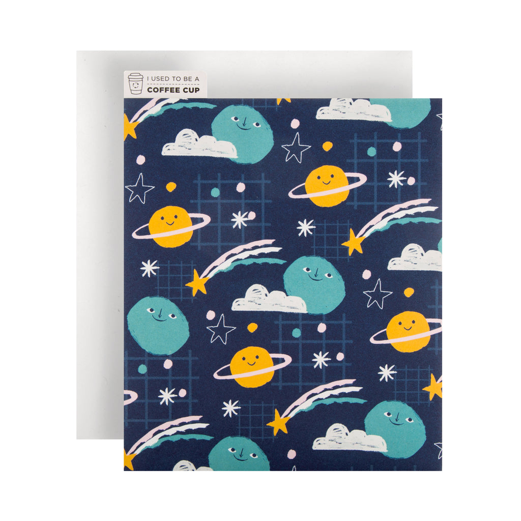 Any Occasion Blank Card - Stars and Planets Illustrated Cupcycled Design