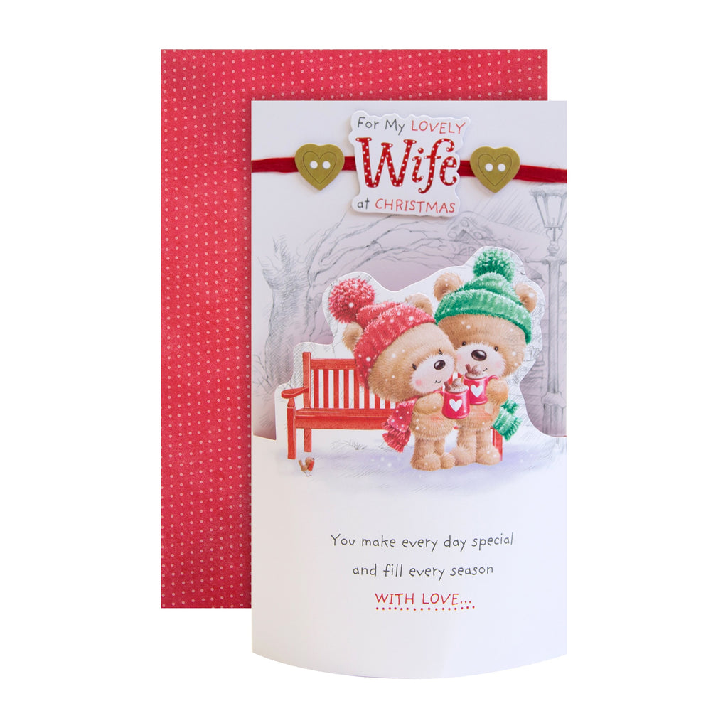 Christmas Card for Wife - Cute Heartfelt 3D Design with Red Foil