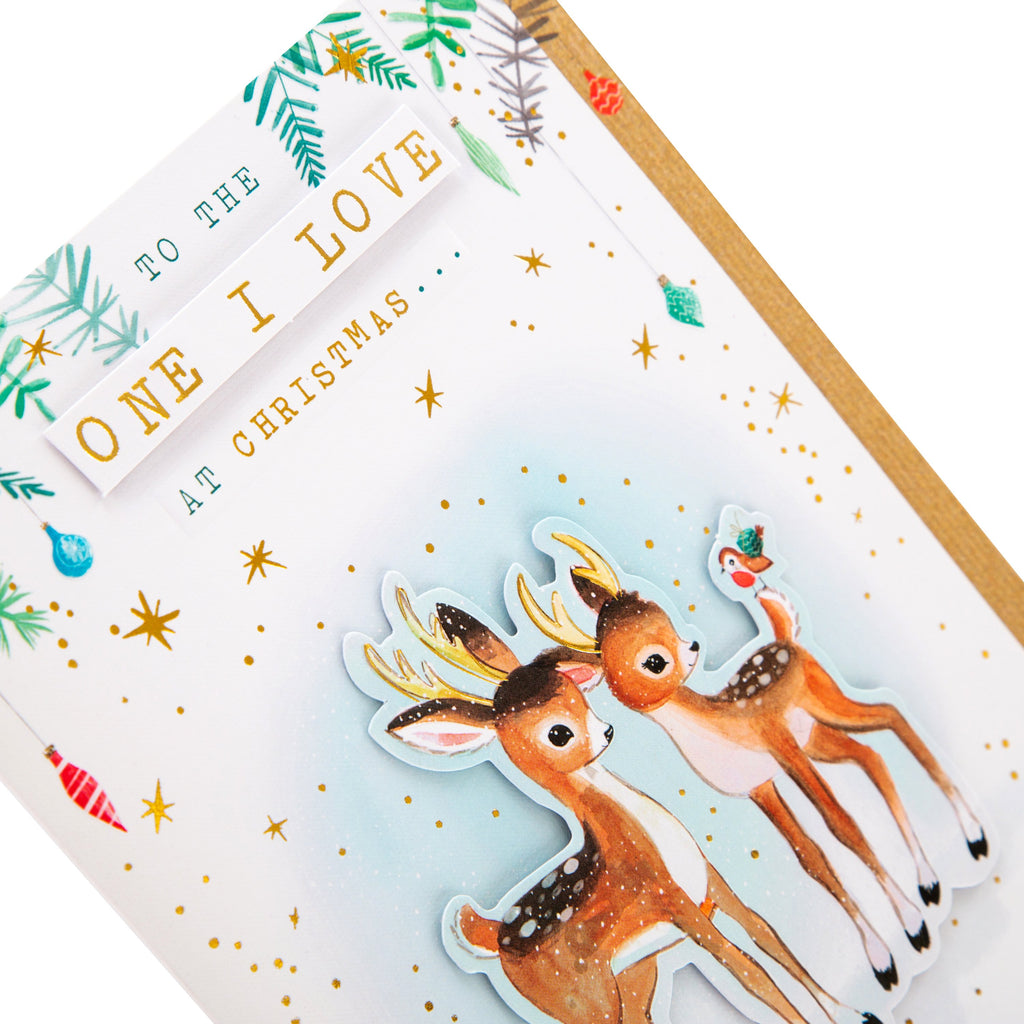 Christmas Card for The One I Love - Beautiful Winter Reindeers Design with 3D Add Ons and Gold Foil
