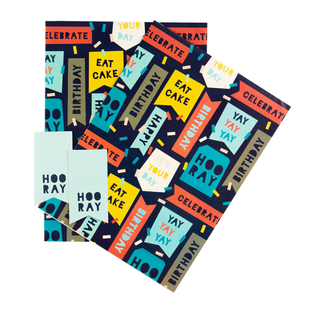 Birthday Wrapping Paper and Gift Tag Duo Pack - Wordy Birthday