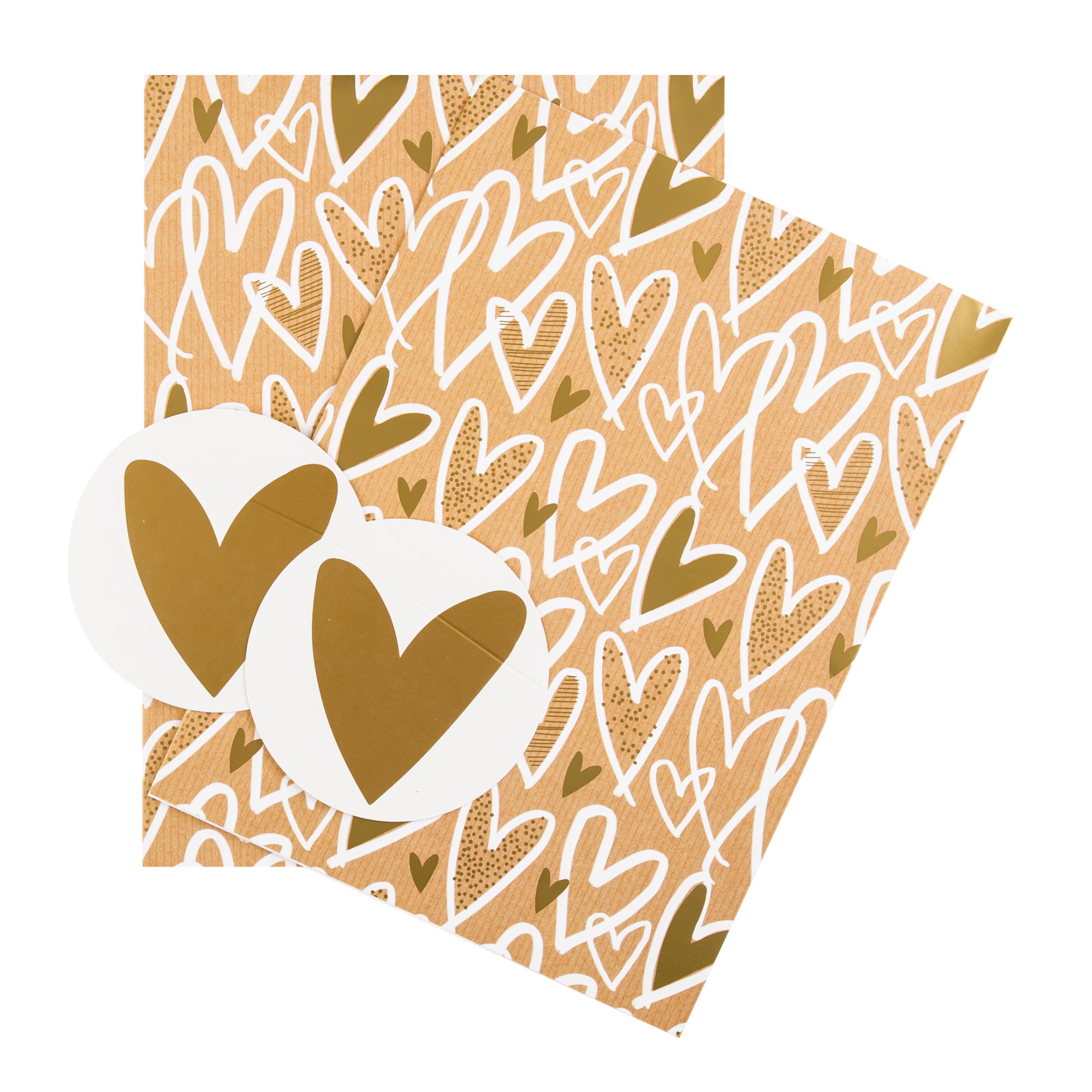 Any Occasion Wrapping Paper Gift Tag Pack 2 Sheets 2 Tags 1 Kraft Hearts Designs