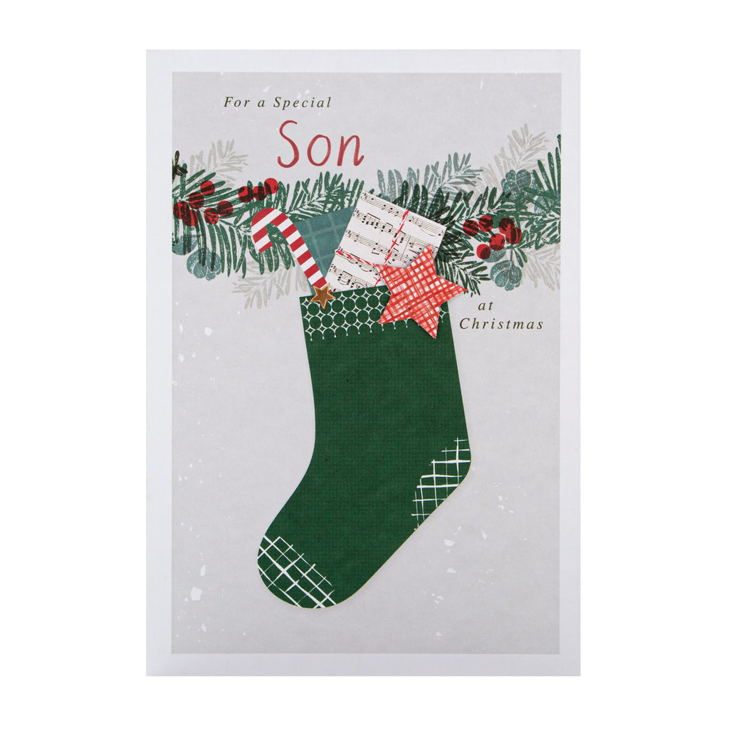 Christmas Card for Son - Classic Stocking Fillers Design with 3D Add On