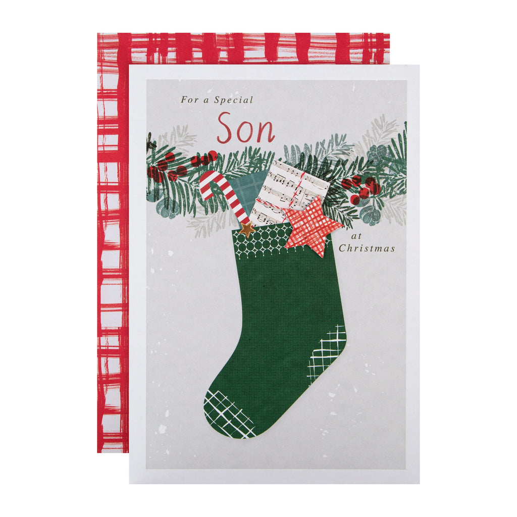 Christmas Card for Son - Classic Stocking Fillers Design with 3D Add On