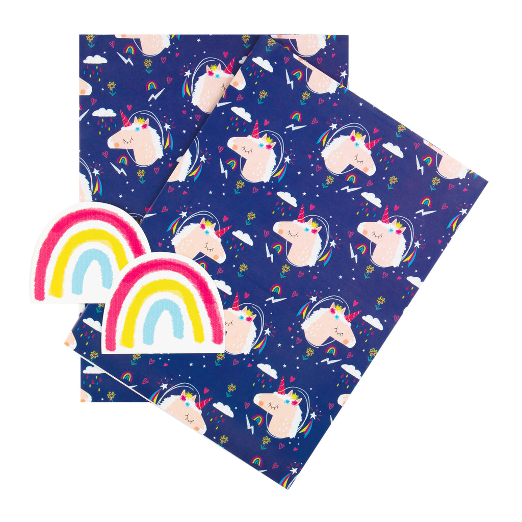 Kids' Wrapping Paper and Gift Tag Duo Pack - Unicorns and Rainbows