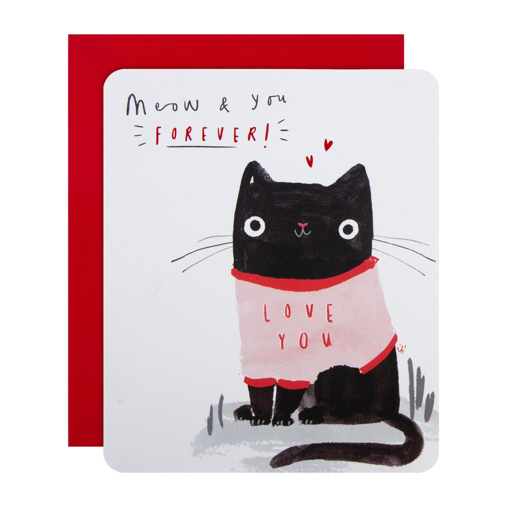 Valentine's Day Card from the Cat - Cute Illustrated Design with Red Foil