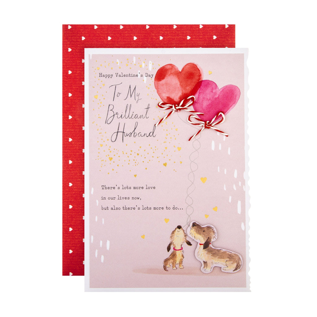 Valentine Card for Husband -Cute Dogs and Hearts Design
