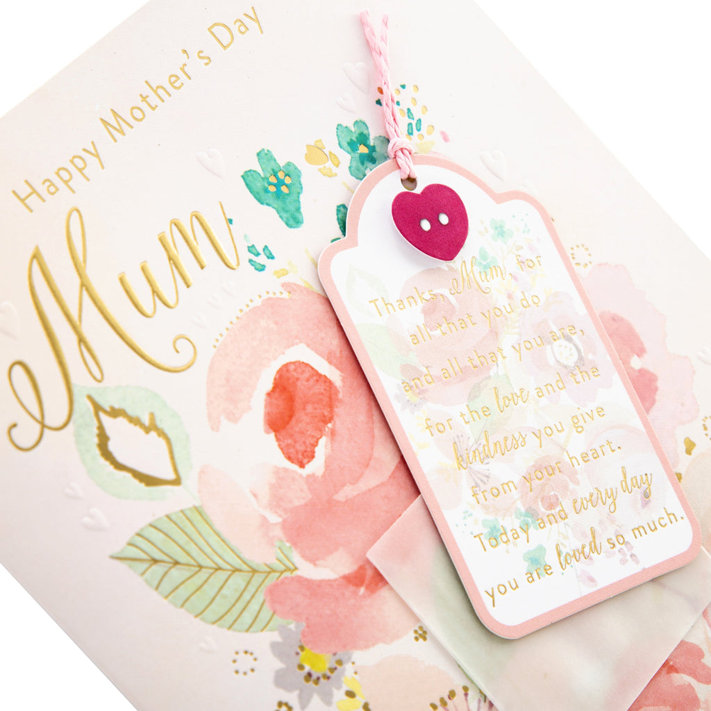 Recyclable Mother's Day Card for Mum - Classic Floral Design with Removable Keepsake Card