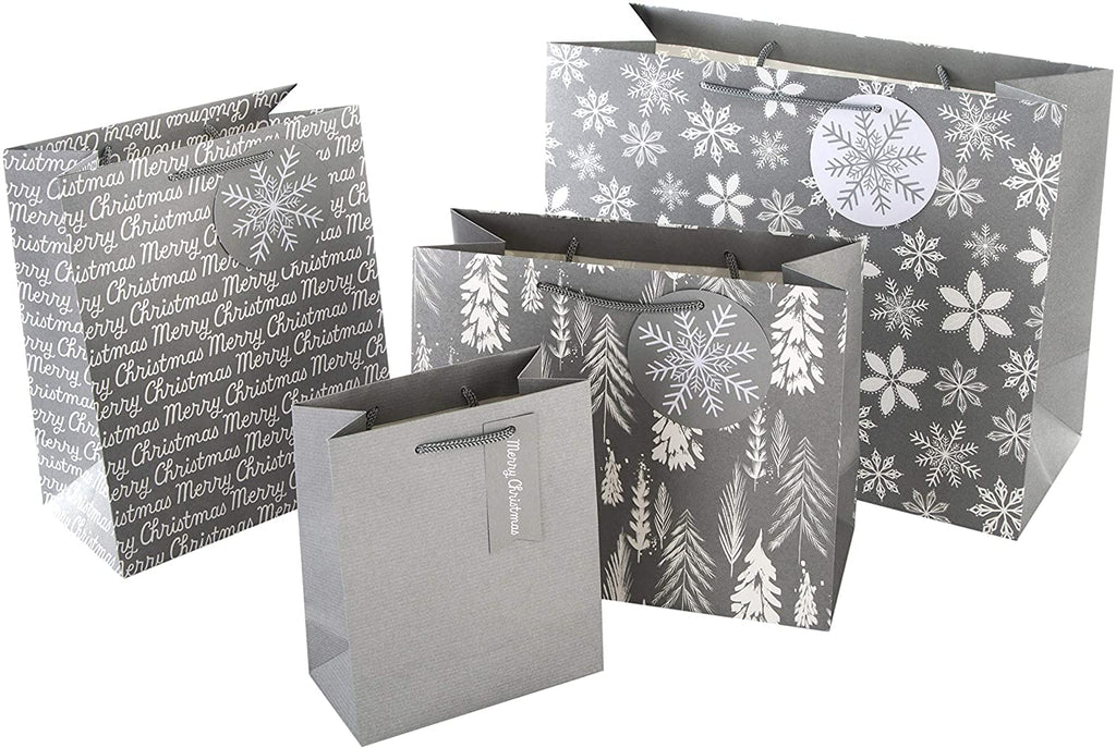 Christmas Bag Pack - 4 Bags in 4 Designs - Silver and White