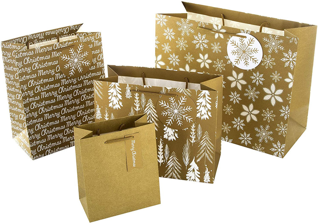 Christmas Bag Pack - 4 Bags in 4 Designs - Gold