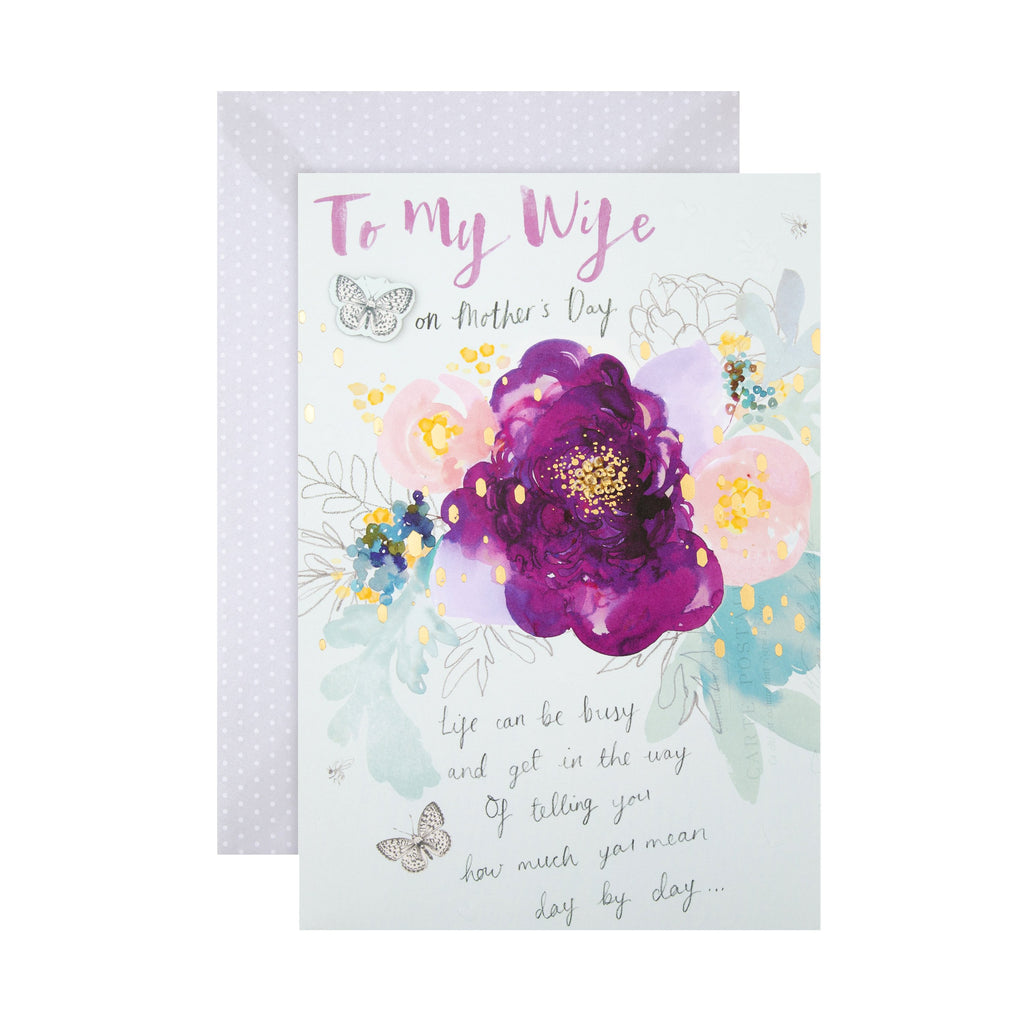 Recyclable Mother's Day Card for Wife - Watercolour Floral Design