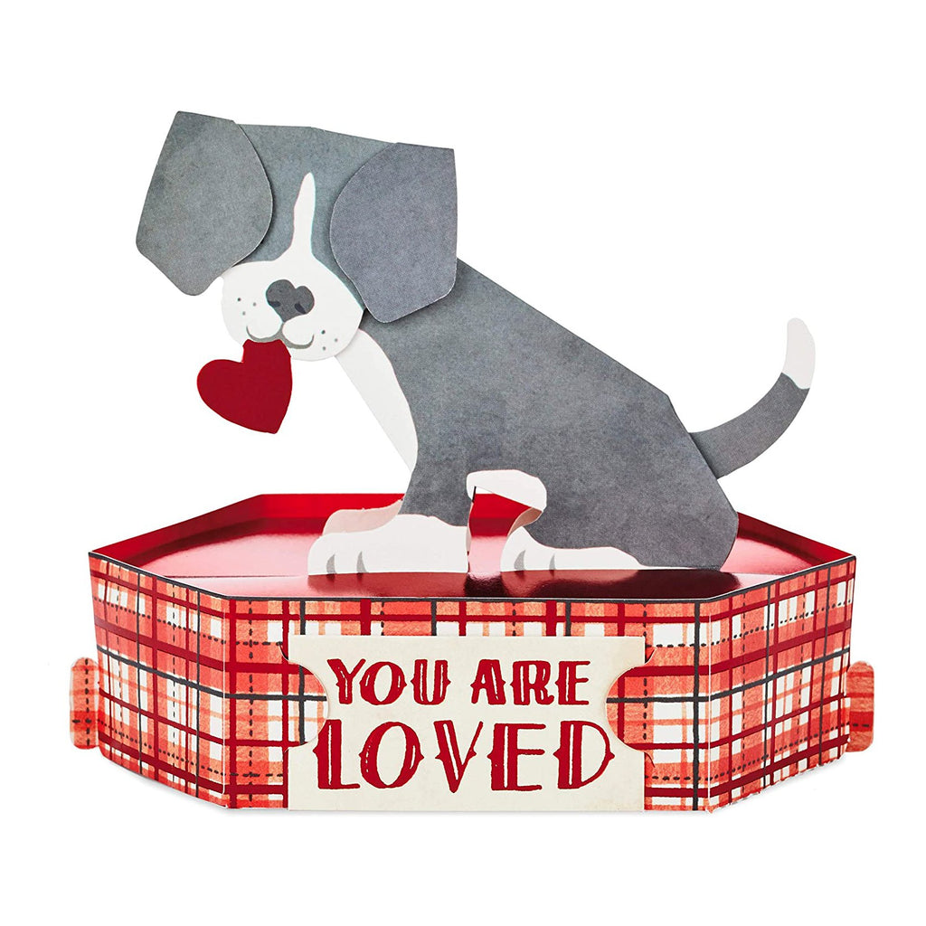 You Are Loved Dog With Heart Mini Pop Up Valentine's Day Card