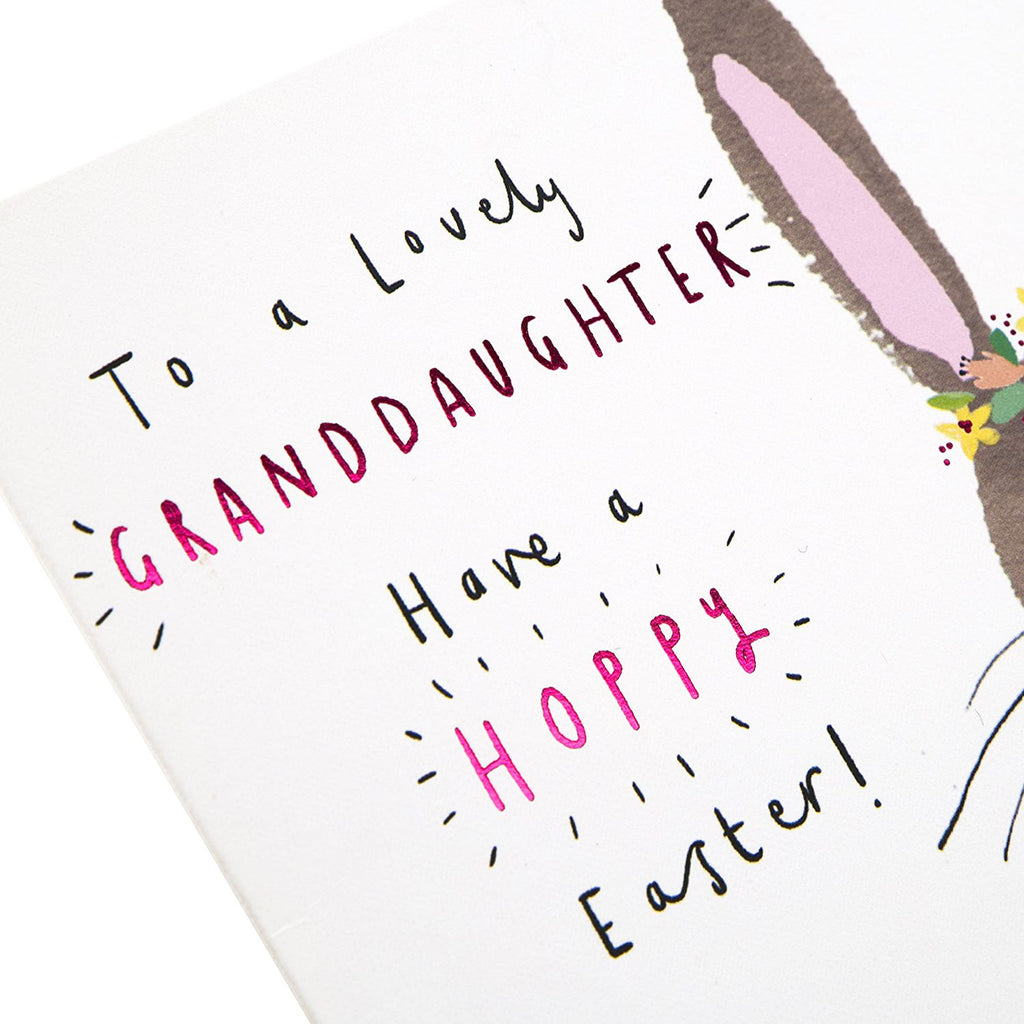 Easter Card for Granddaughter - Cute Bunny Design with Dark Pink Foil