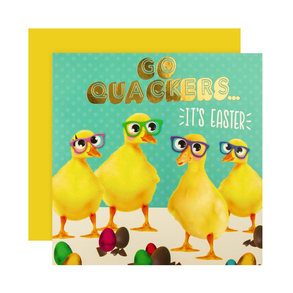 Funny Easter Card - Yellow Duckling Design with Gold Foil