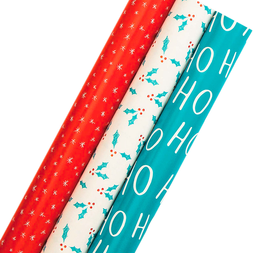 3 Roll Christmas Wrapping Paper Bundle - Red, White and Blue