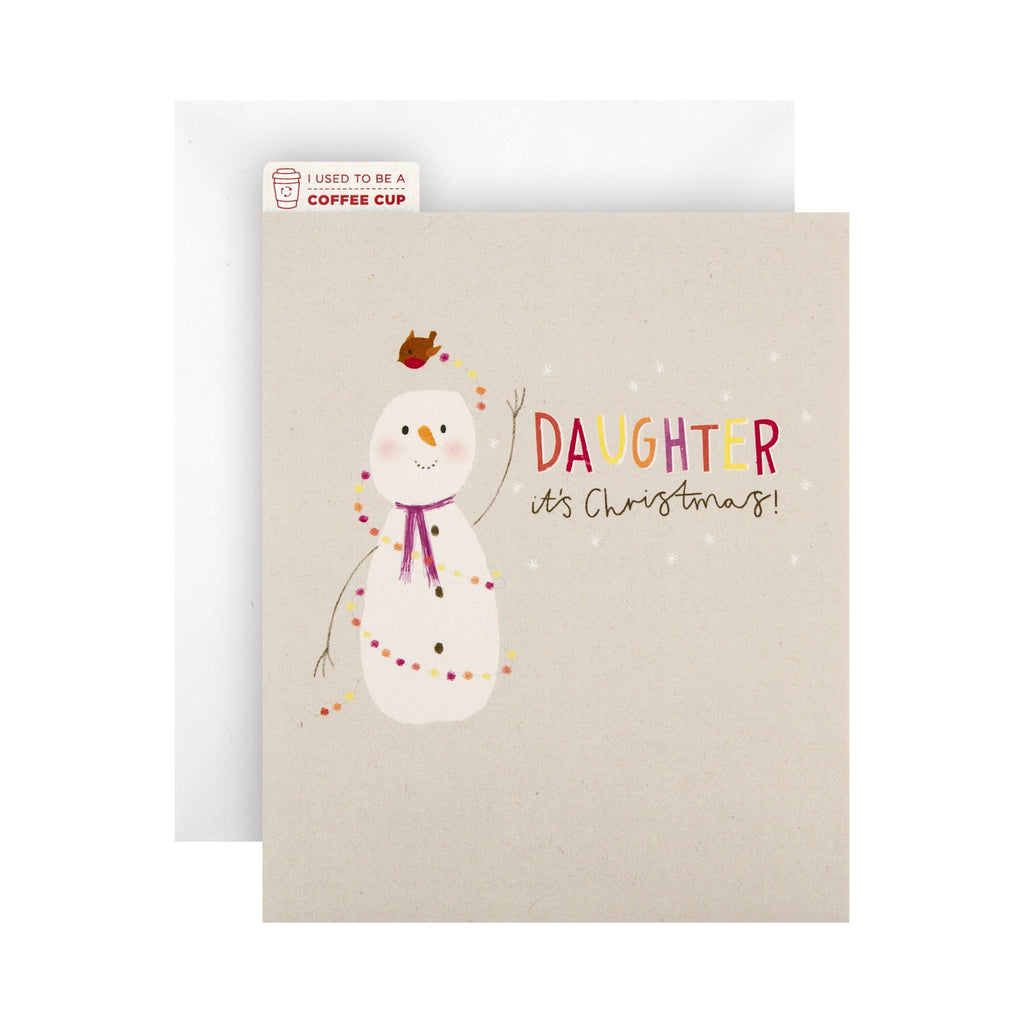 Christmas Card for Daughter - Cute Croppers CupCycled™ Snowman Design