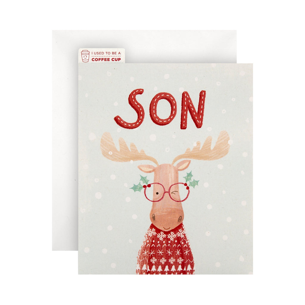 Christmas Card for Son - Quirky Croppers CupCycled™ Reindeer Design