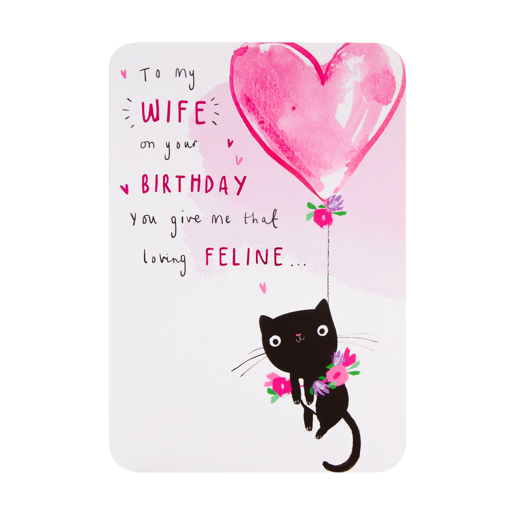 Birthday Card for Wife - Contemporary Cute Cat Design